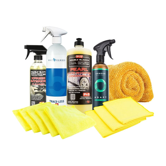 Pot of Gold 777 car detailing kit with Pearl Auto Shampoo, Adapt Waterless Wash, Xpress Interior Cleaner, Trace-Less glass cleaner and microfiber towels