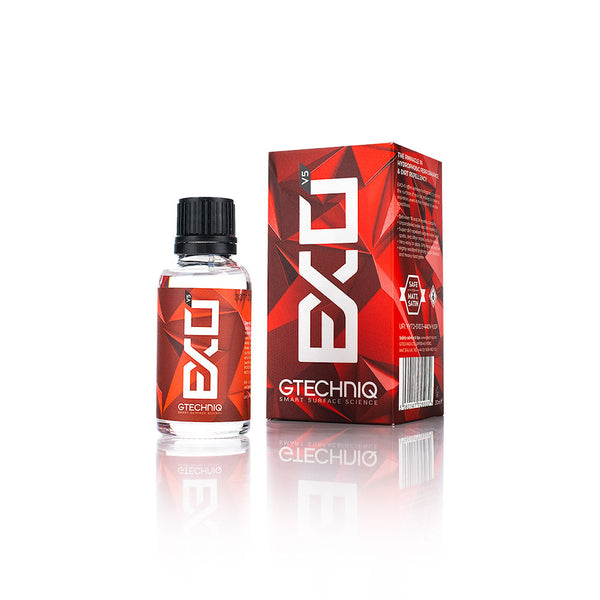 EXOv5 Ultra Durable Hydrophobic Coating. Professional ceramic coating with extreme hydrophobic performance, gloss, and durability